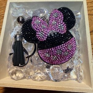 Glamorous Pink and Black Crystal Girl Mouse Keychain/ Bag Charm